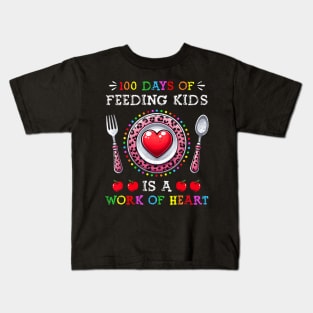 100 Days Of School Feeding Lunch Lady 100th Day Of School Kids T-Shirt